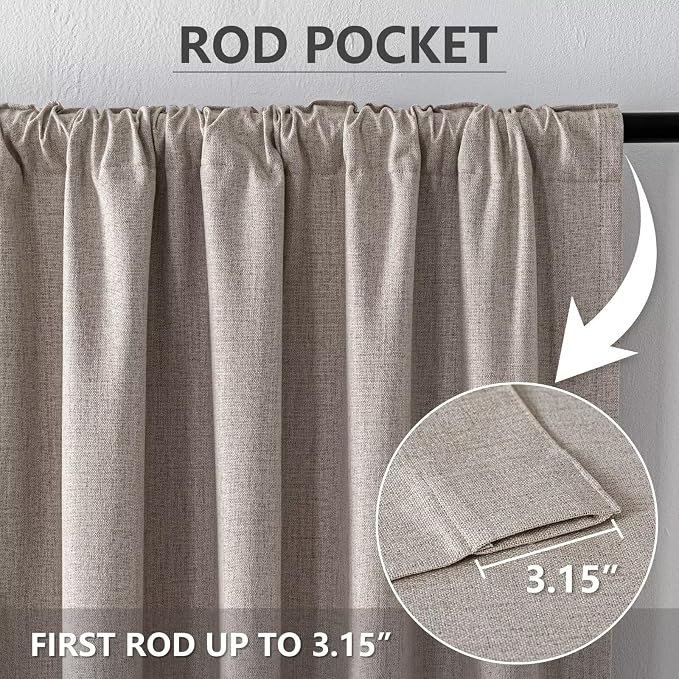 100% Blackout Curtains 90 inch Length 2 Panels Faux Linen Long Drapes - Image 3