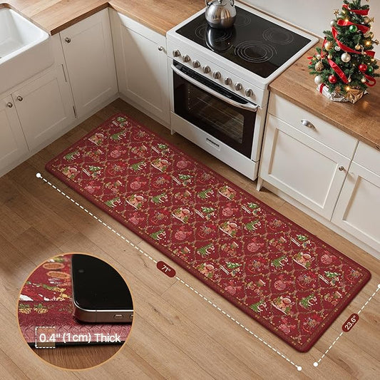 GENIMO Christmas Decorations - Kitchen Mats for Floor, Christmas Kitchen Rugs, Cushioned Anti Fatigue Mat for Home Decor, Waterproof Non Slip Standing Mat for Laundry, 23.6"x71", Red