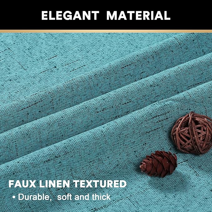 PrinceDeco 100% Blackout Linen Textured Curtains for Bedroom Teal Blue Blackout Curtains for Living Room Energy Saving Window Treatment Curtains with White Liner Vertical Blinds,52" Wide, 84" Length