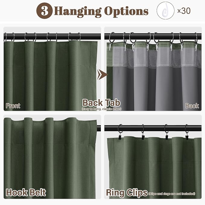 Forest Green 100% Blackout Linen Curtains 108 Inches Long - Image 3