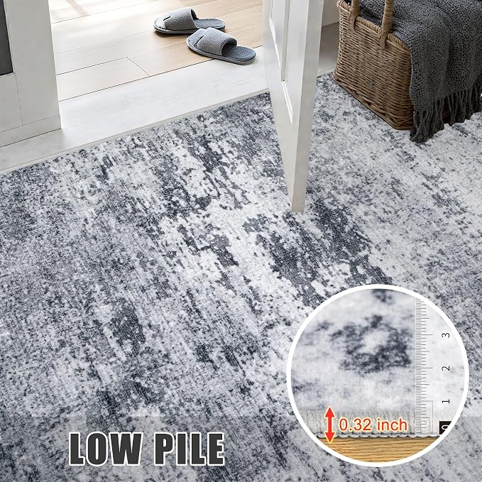 5x8 Area Rug Living Room: Modern Washable Indoor Soft Carpet Grey | - Image 6