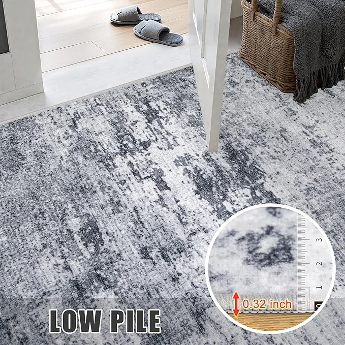2x5 Washable Runner Rug：Modern Abstract Kitchen Soft Carpet Grey | - Image 7