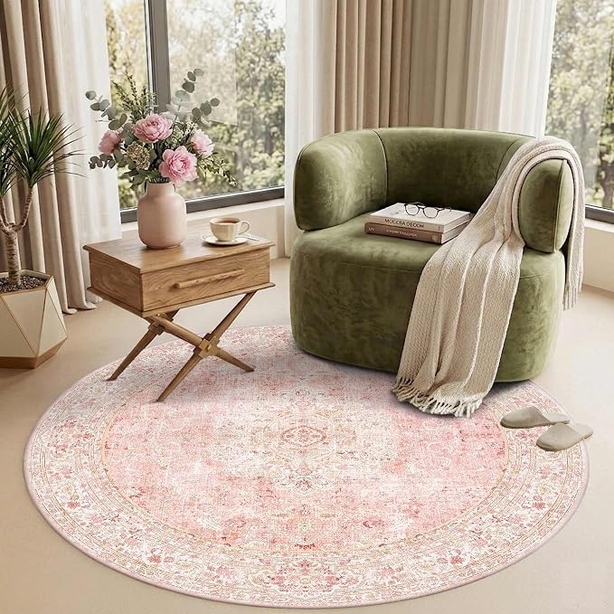 Latte&Fog 4ft Pink Round Area Rug - Image 3