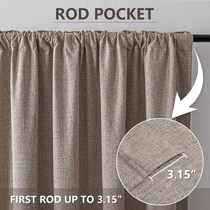 100% Blackout Curtains 108 inch Length 2 Panels Faux Linen Long Drapes - Image 3