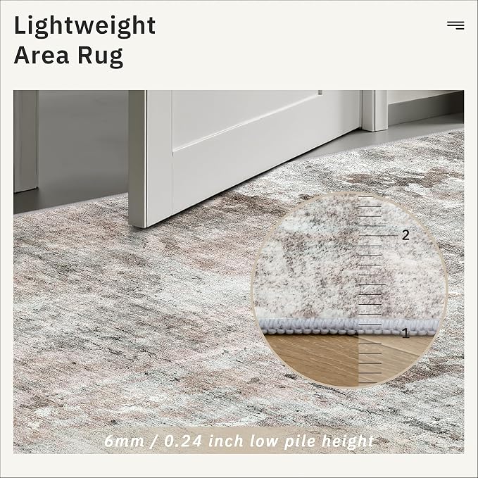 Soalmost 9x12 Area Rugs for Living Room Washable Rug Abstract Pink/Grey | - Image 7
