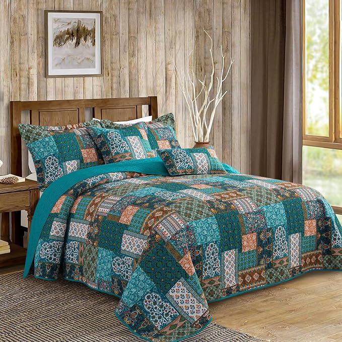 VAPUTAR 100% Cotton Face Quilt Queen Size Bedding Set, Farmhouse Style | 3 - Image 2