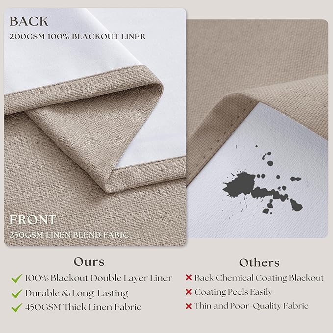 70 Inch Wide Blackout Pinch Pleat Curtains 108 Inches Long Burlywood Birch | - Image 6