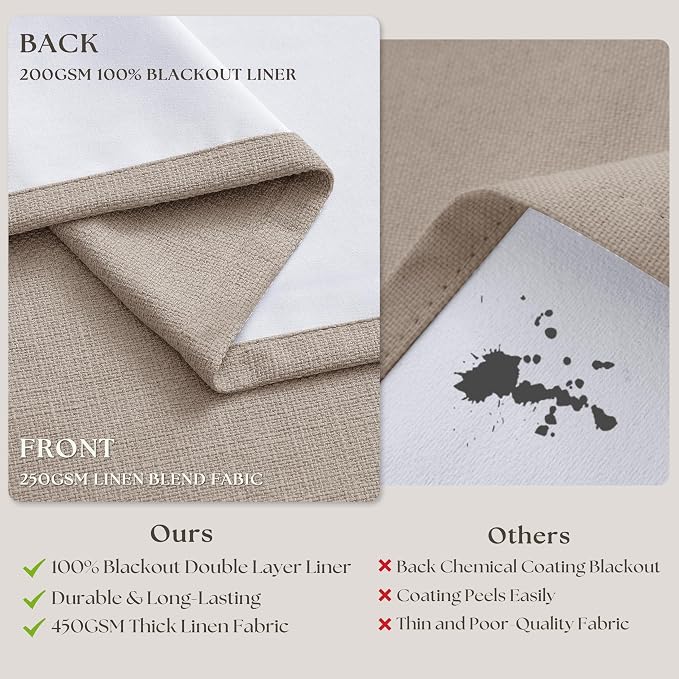 60 Inch Extra Wide 100% Blackout 84 Inch Curtains 1 Panel, Burlywood Birch | - Image 5