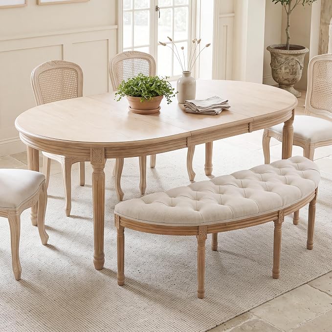 chairus 55" Button Tufted Semi-Circle Dining Bench Linen Halfmoon Entryway - Image 2