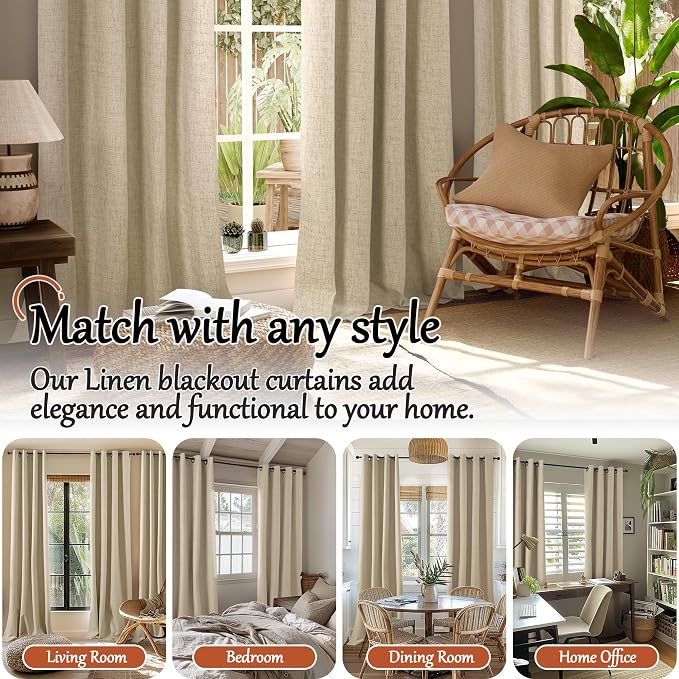 Short Burlap Blackout Curtains 45 Inch Length Each 38 Wide 2 Panels | Thermal - Image 7