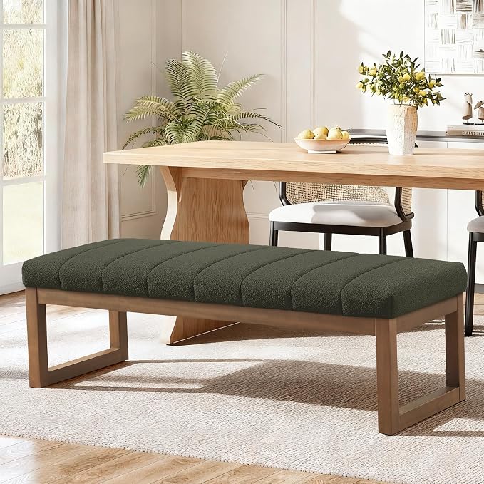 Zihanhome 52.7" Bedroom Bench for End of Bed, Modern Upholstered Teddy Fabric by Zihanhome