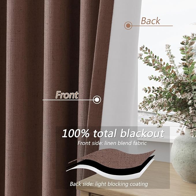100% Blackout Curtains 96 Inch Length 2 Panels Set - Image 4