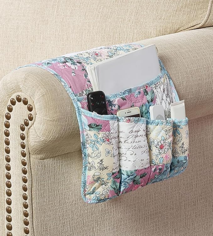 Brilliant Sunshine Lilac & Egg Blue Rose Couch Armrest Cover, Armrest Organizer - Image 3