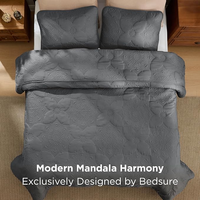 Bedsure King Size Quilt Bedspread, Thin Comforter, Drak Grey Coverlet | - Image 6