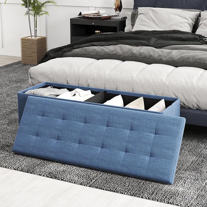43" Folding Storage Ottoman Bench, End of Bed Foot Rest Stool - Image 8