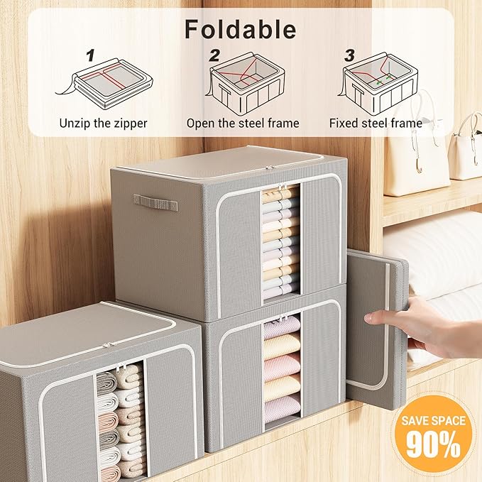Clothes Storage Bins with Metal Frame Foldable Storage Box Clothes Organizers - Image 4
