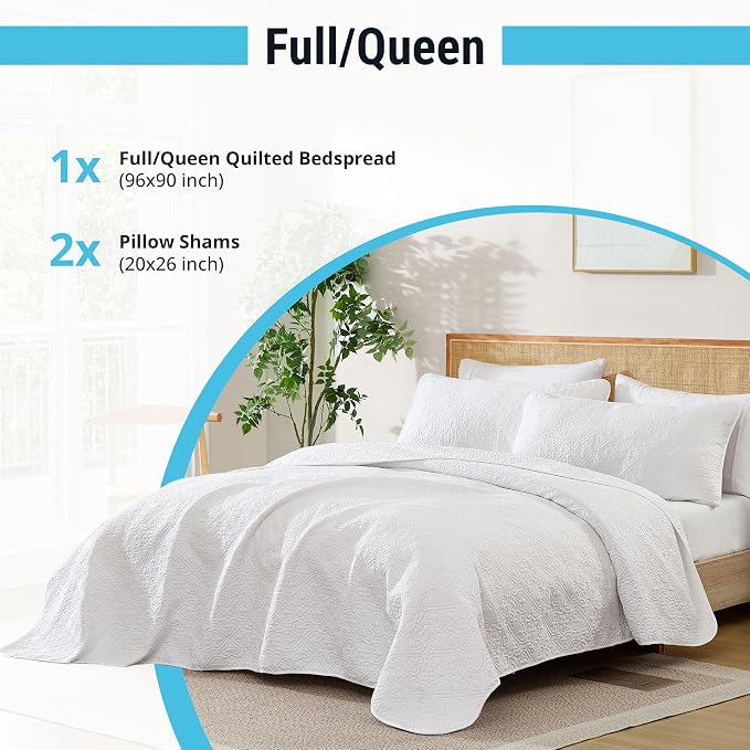 HLC.ME Lorenzo - White Quilt Queen Size Bedding Set, Soft Lightweight Comforter - Image 3