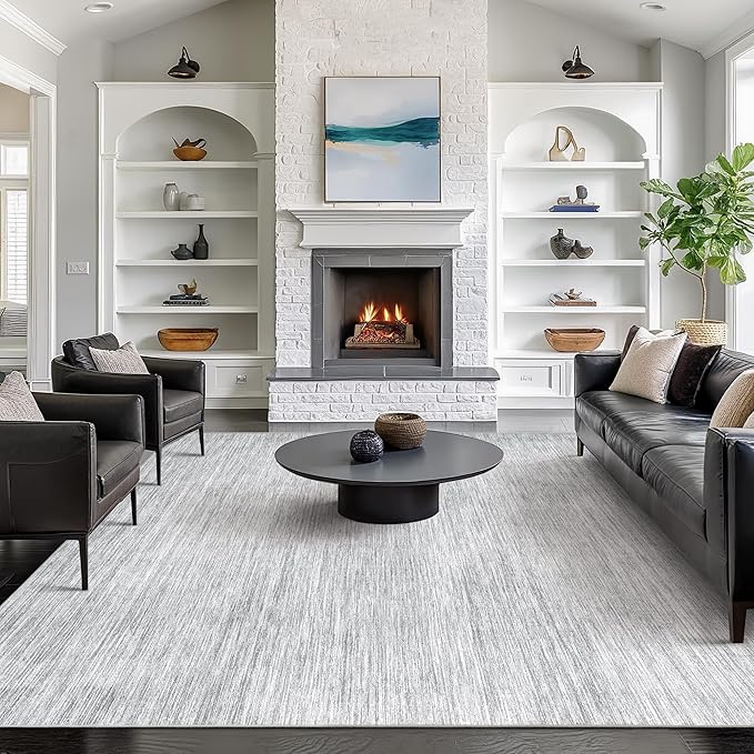 8x10 Area Rugs for Living Room, Large Washable Rug Non Slip Grey | Soft Low Pile - Image 3