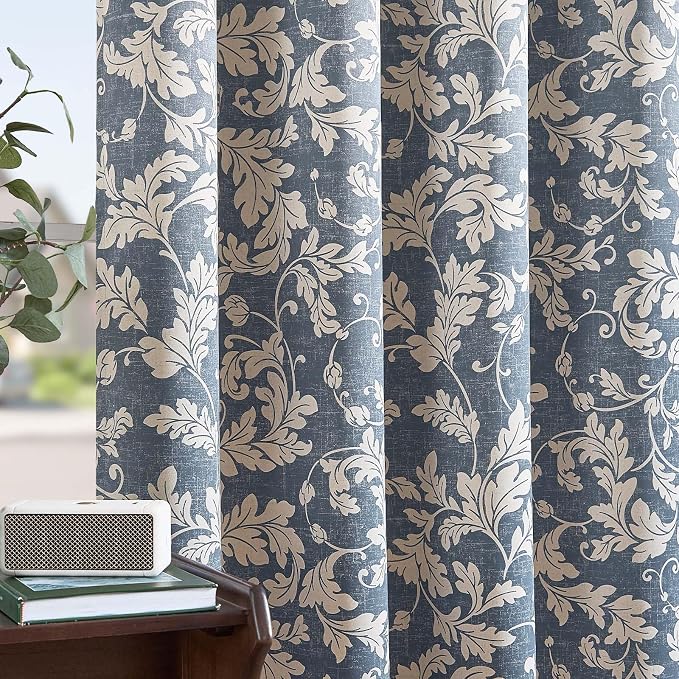 jinchan Blue Floral Blackout Curtains 84 Inch Farmhouse Grommet 2 Panels | Room - Image 4