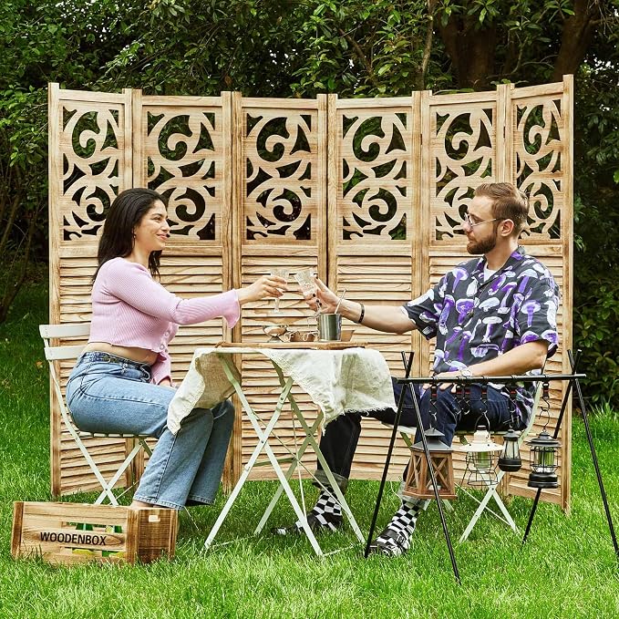 Svimi Folding Room Divider, 5.6Ft 6 Panels Wood Carved Privacy Screens - Image 8