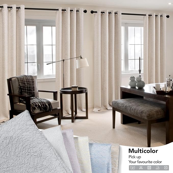 Deconovo 100% Blackout Curtains, Living Room Curtains Jacquard, 2 Panels - Image 7