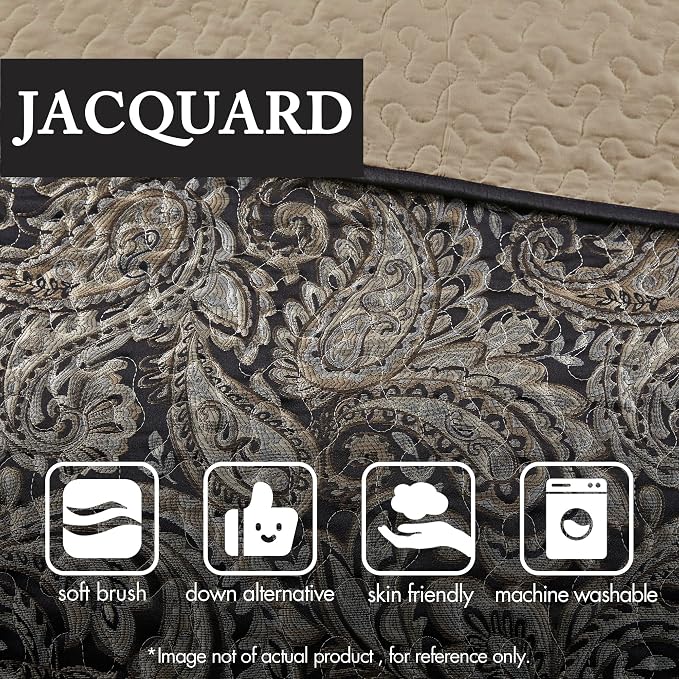 Madison Park Reversible Jacquard Quilted King Bedspread Set Black, All-Season - Image 5