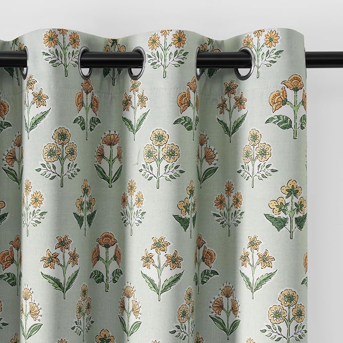 RYB HOME 100% Green Blackout Patterned Curtains by RYBHOME