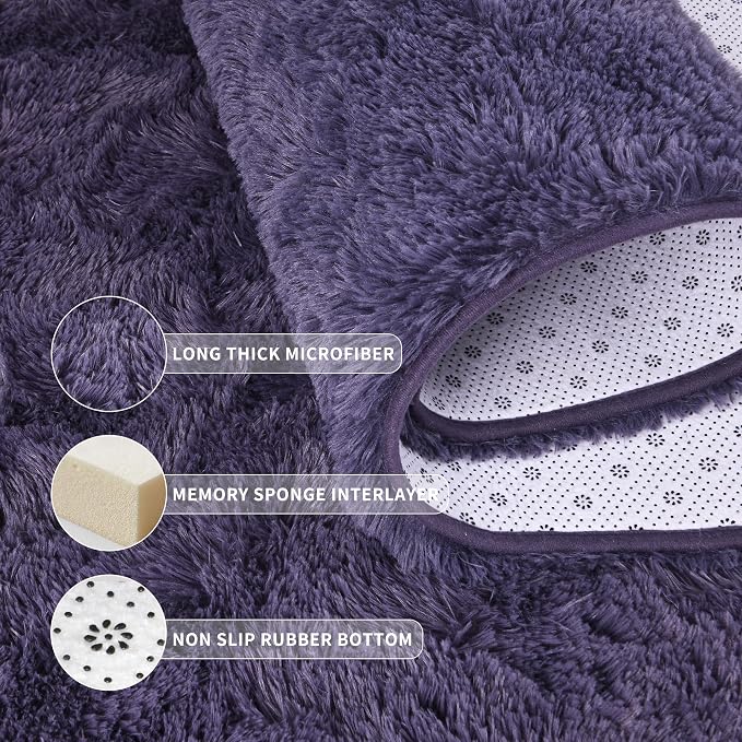 5x8 Area Rugs for Living Room, Soft Fluffy Shag Gray Purple Rug for Bedroom - Image 5