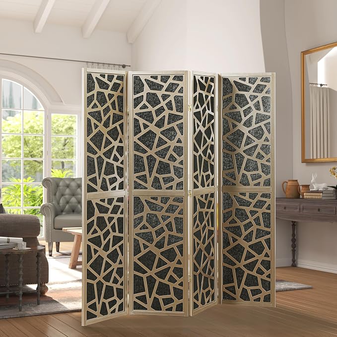 Roundhill Furniture Aurra 4-Panel Wood Room Divider, Folding Portable Partition - Image 3