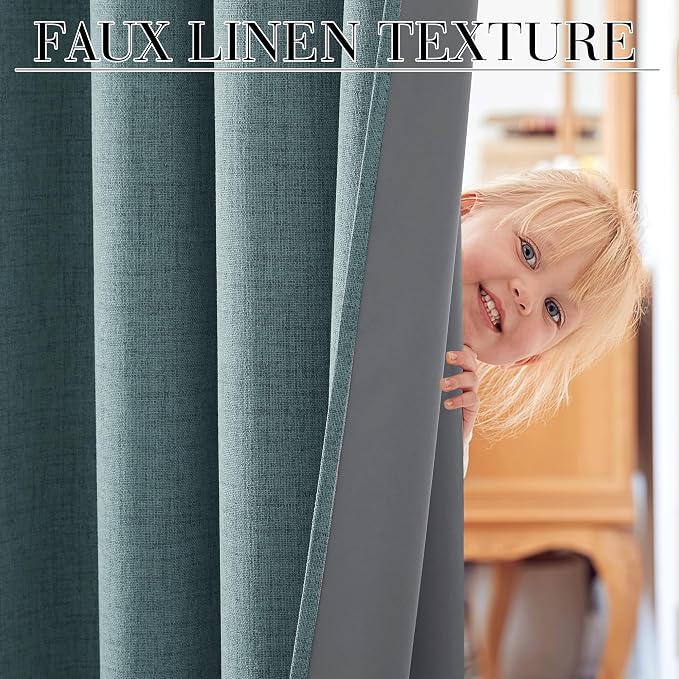 RYB HOME 100% Blackout Linen Textured Curtains 90 inches Long, Thermal - Image 3