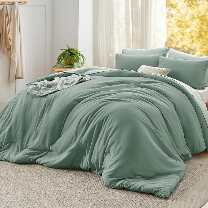 Bedsure Super King Comforter Set, Sage Green Soft Prewashed Bedding by Unknown
