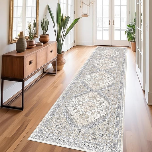 zesthome Washable Runner Rug 2.5x10 - Stain Resistant Entryway Rug,Ultra-Thin Kitchen Rugs, Anti Slip Backing Runner Rugs for Entrance Laundry Room Indoor Hallway (Beige,2.5'x10')