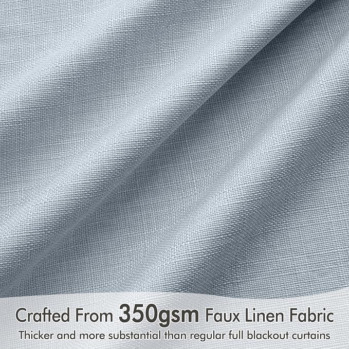 MIULEE 100% Blackout Back Tab Pleat Linen Curtains 50"Wx108"L, Chambray Blue | - Image 4