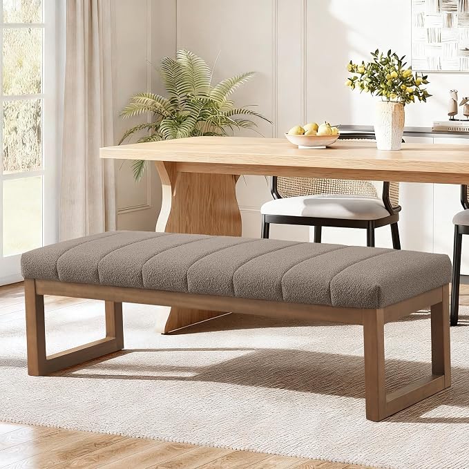 Zihanhome 52.7" Bedroom Bench for End of Bed, Modern Upholstered Teddy Fabric by Zihanhome