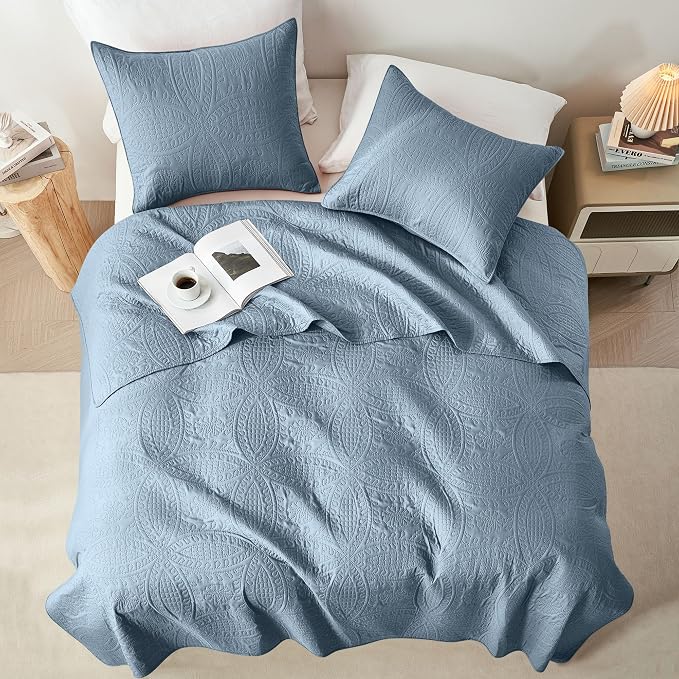 akkialla Dusty Blue Full/Queen Quilt Set, Ultrasonic Lightweight Bedspread - Image 3