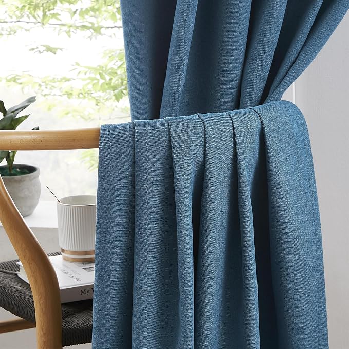 100% Blackout Linen Textured Curtains 45 Inches Long 2 Panels, Energy Smart - Image 5