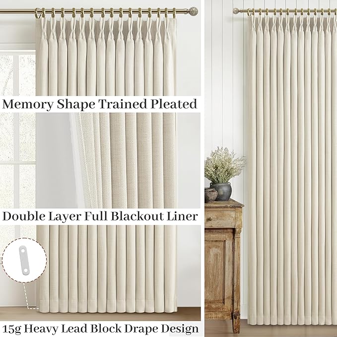 Pinch Pleated Cream Blackout Curtains 84 Inches Long - Image 4