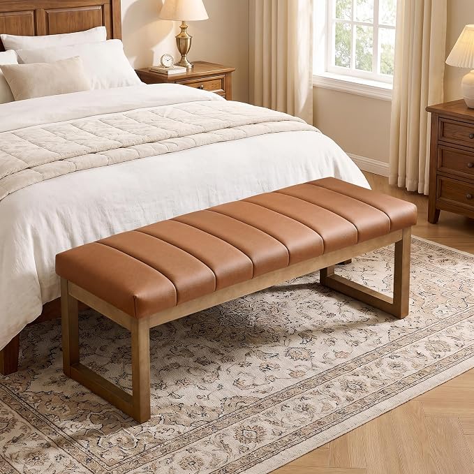 52.7" Bedroom Bench for End of Bed, Faux Leather Entryway Bench | Modern by Zihanhome
