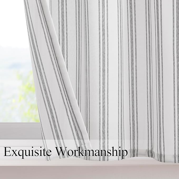 ZJDECOR Cotton Blended Beige Striped Kitchen Tier Curtains, Semi Sheer - Image 2