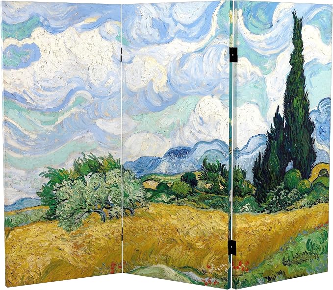 Red Lantern Double Sided Works of Van Gogh Canvas Folding Screen - Image 6