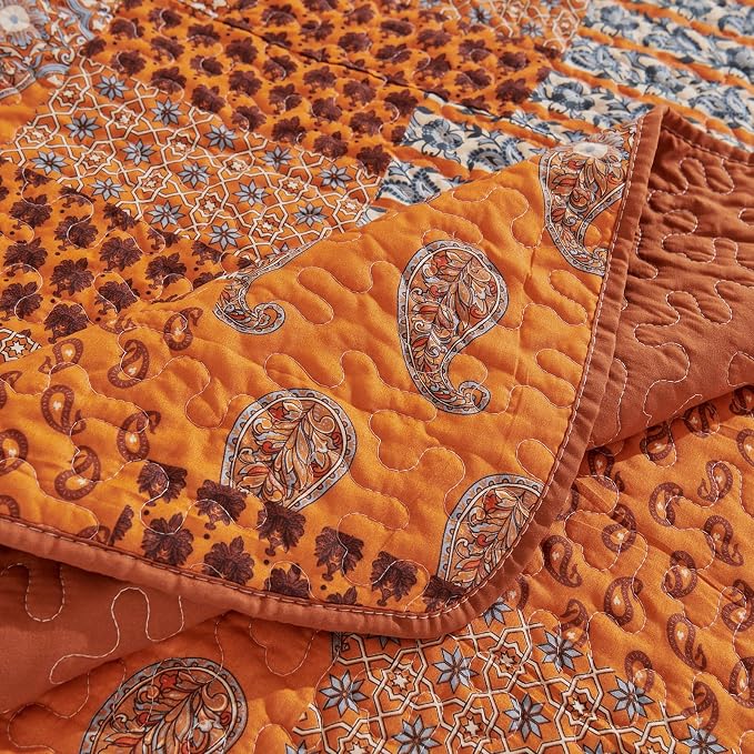 3 Pieces California King Size Quilt Set Burnt Orange Rust Oversized 120x120 - Image 6