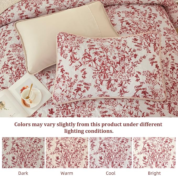 WONGS BEDDING Botanical Queen Quilt Bedding Set, 3 Pieces Bedspread, Polyester - Image 5