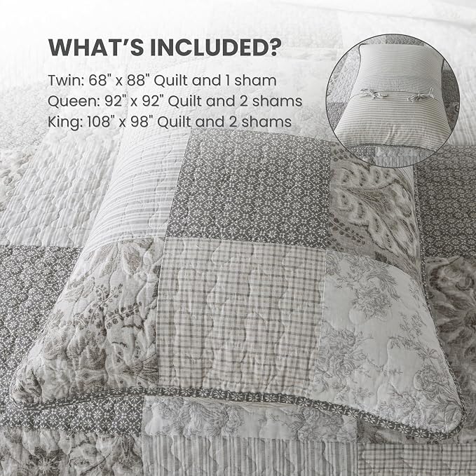 SLPR - Silver Linings Patchwork Gray Cotton Quilt Set, Twin - Image 6