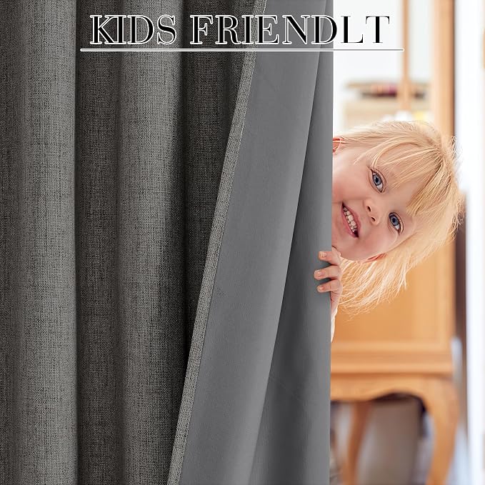 RYB HOME Grey 100% Blackout Linen Curtains 72 Inch Long - Image 5
