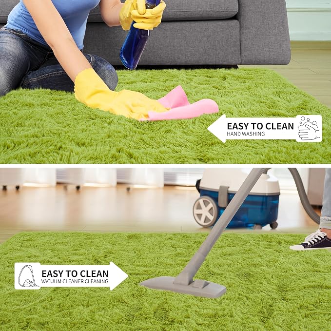 Fluffy Grass Green Rugs for Living Room Bedroom, 8x10 Soft Area Rug Moss Green - Image 7