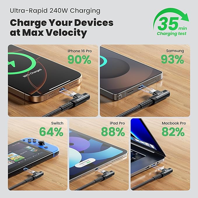 USB C Cable [2Pack, 10ft] 240W Fast Charging Type C Cord, Nylon Braided USB 2.0 Cable for iPhone 17 16 15 Pro Plus Pro Max Air, iPad Pro, Samsung Galaxy S24 S23, Switch, MacBook Pro, Pixel-Black