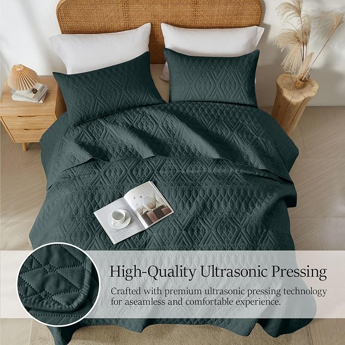 akkialla Full/Queen Size Quilt Bedding Set, Forest Green Lightweight Microfiber - Image 5