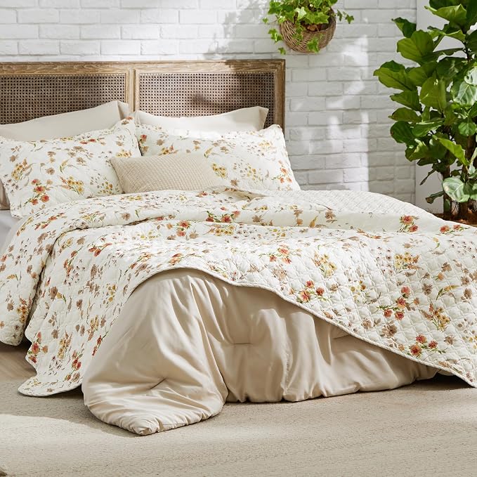 Bedsure Fall Quilts King Size, Reversible Botanical Floral Comforter, - Image 6