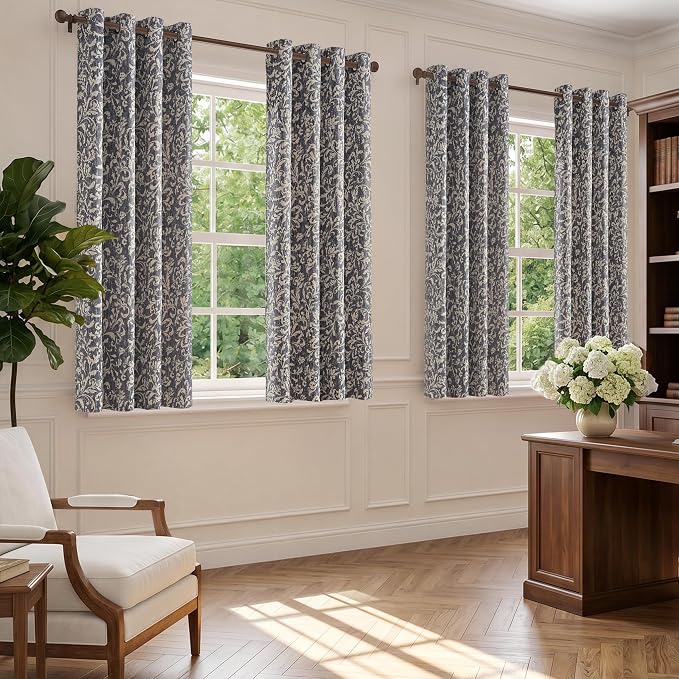 jinchan Blue Floral Blackout Curtians 63 Inch Vintage Grommet 2 Panels | Room - Image 7