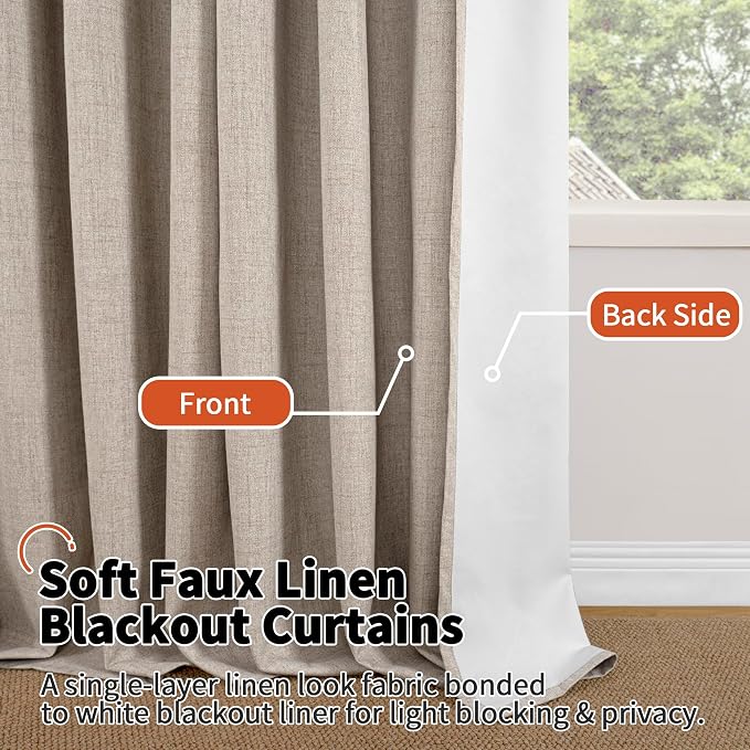 Beige Linen Blackout Curtains for Living Room - Image 8